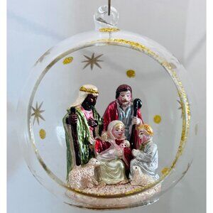 Holy Family Jesus Hand-Painted Nativity Scene Glass Christmas Ornament Table Top